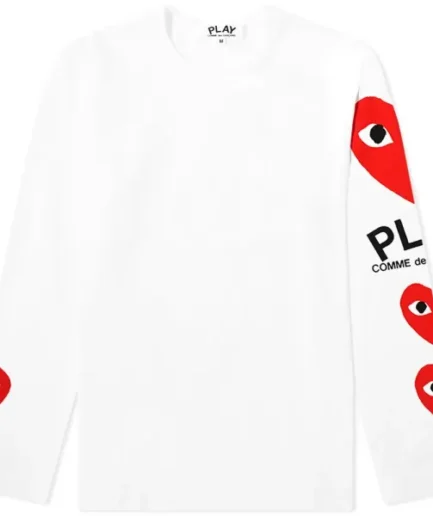 COMME DES GARCONS PLAY WOMEN’S LONG SLEEVE MULTI HEART SHIRT WHITE
