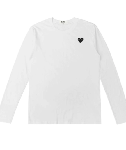 COMME DES GARCONS PLAY LONG SLEEVE OVERLAPPING HEART WHITE & RED