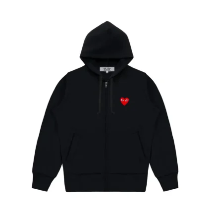 CDG Hoodie Zip Up Single Heart – Black