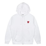 CDG Play Hoodie Sweatshirt with Double Red Heart White