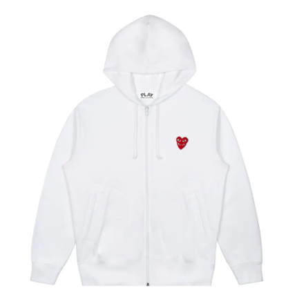 CDG Play Hoodie Sweatshirt with Double Red Heart White