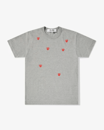 CDG Play Multi Red Heart Logo T-Shirt Grey