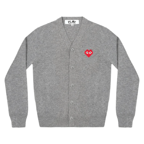 Cdg Play Men’s Cardigan Invader Emblem Grey Cdg Play Men’s Cardigan Invader Emblem Grey